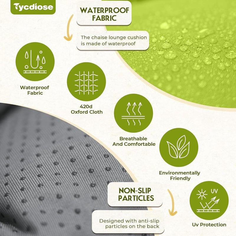 Tycdiose Waterproof Chaise Lounge Chair Cushions Outdoor 74.4 x 22 x 4.7 Inches Thickened Memory Foam Pool Chaise Lounge Chair Cushions Replacement for Outdoor Patio Furniture with Ties, Light Green - Image 4